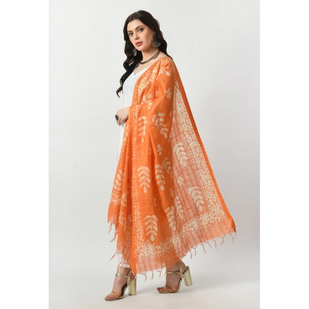 Generic Women's Cotton Printed Dupatta (Orange, Length: Free Size)