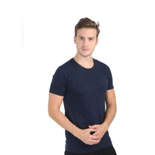 Generic Men's Casual Short Sleeves Cotton Round Neck T-shirt (Navy blue)