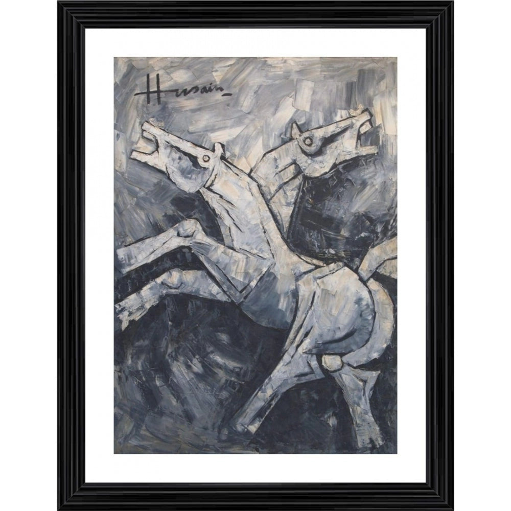 Generic Horse Painting With Wood Photo Frame (Multicolor)