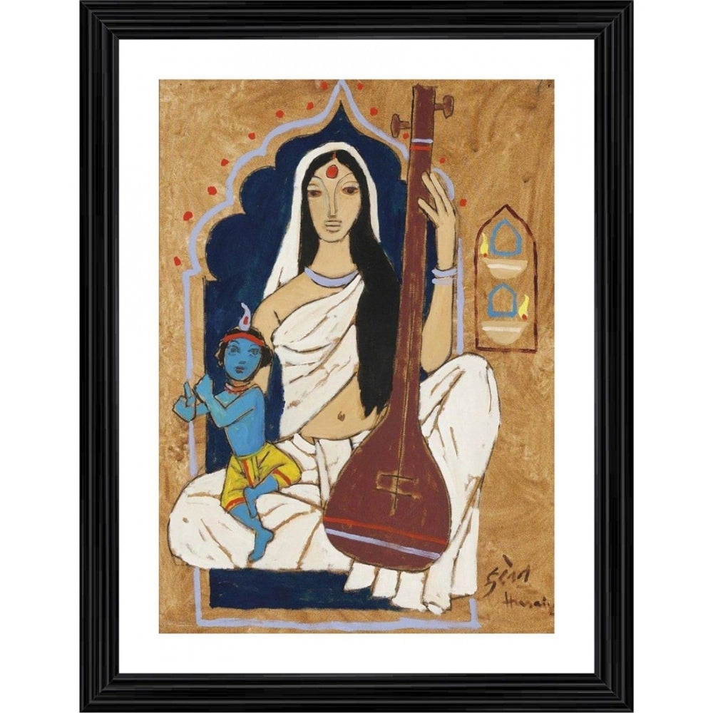 Generic Meerabai and Krishna Painting With Wood Photo Frame (Multicolor)