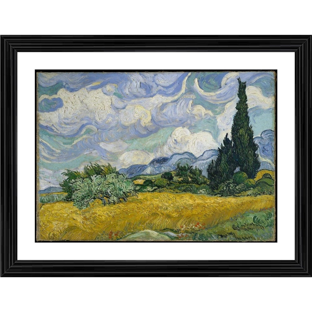 Generic The Cypress and the Wheatfield 1889 Painting With Wood Photo Frame (Multicolor)