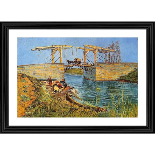 Generic The Langlois Bridge at Arles 1888 Painting With Wood Photo Frame (Multicolor)