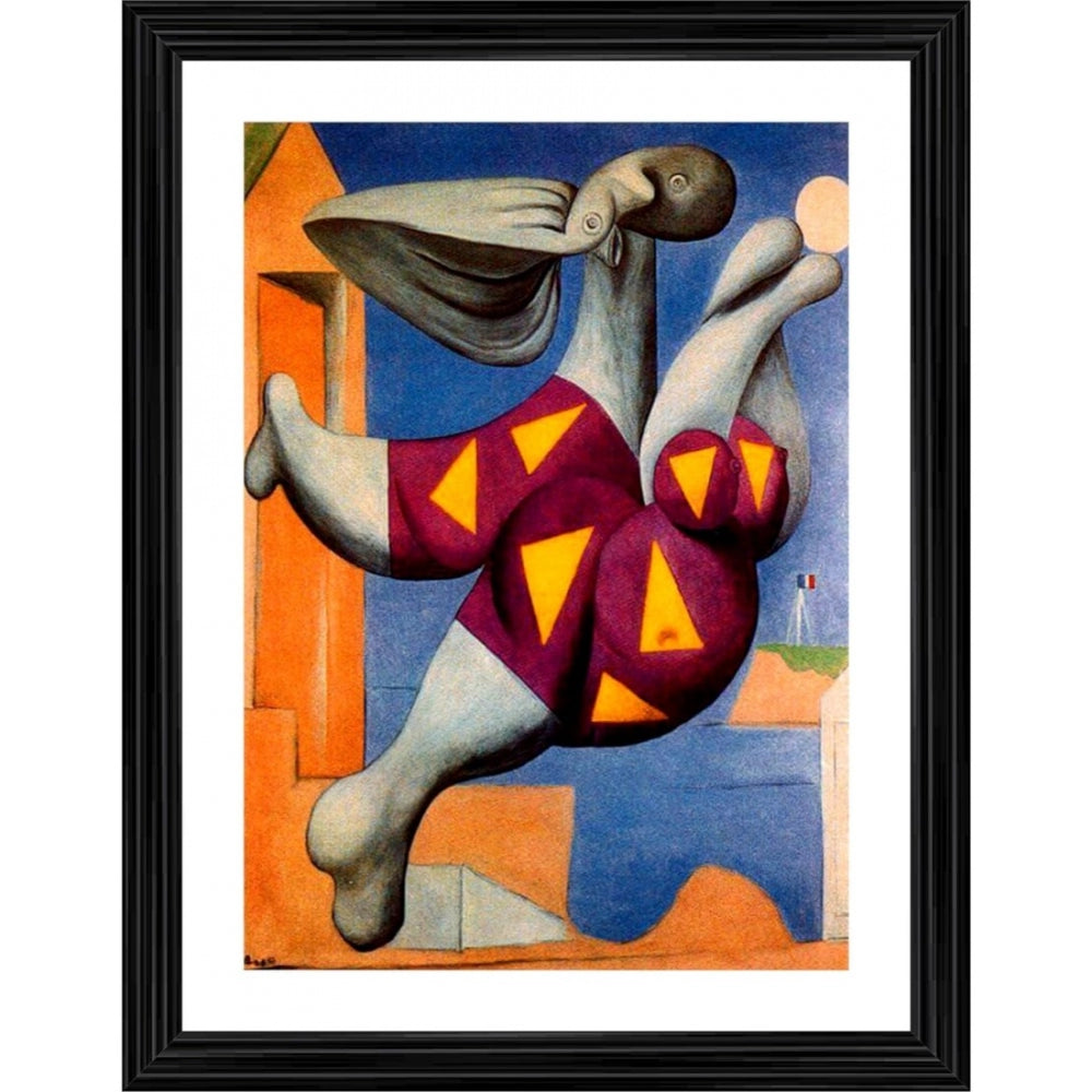 Generic Woman with Beach Ball 1932 Painting With Wood Photo Frame (Multicolor)