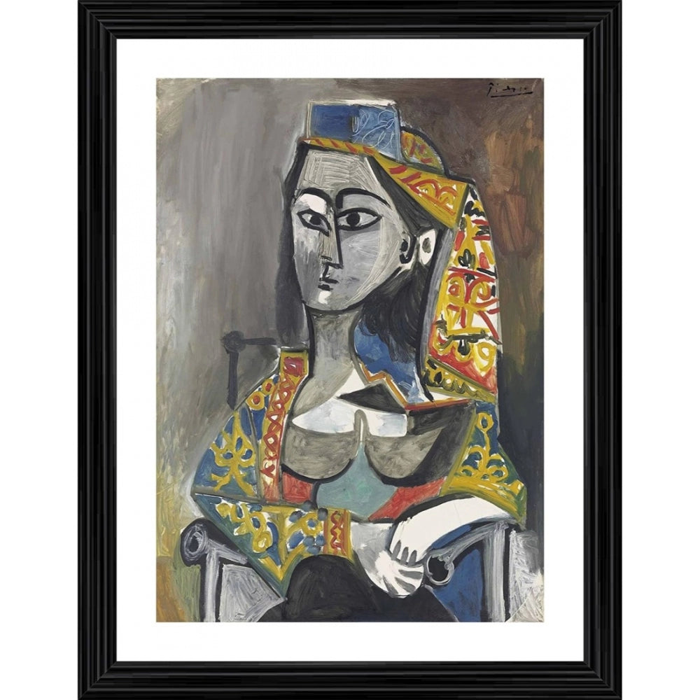 Generic Woman in Turkish Costume in a Chair 1955 Painting With Wood Photo Frame (Multicolor)