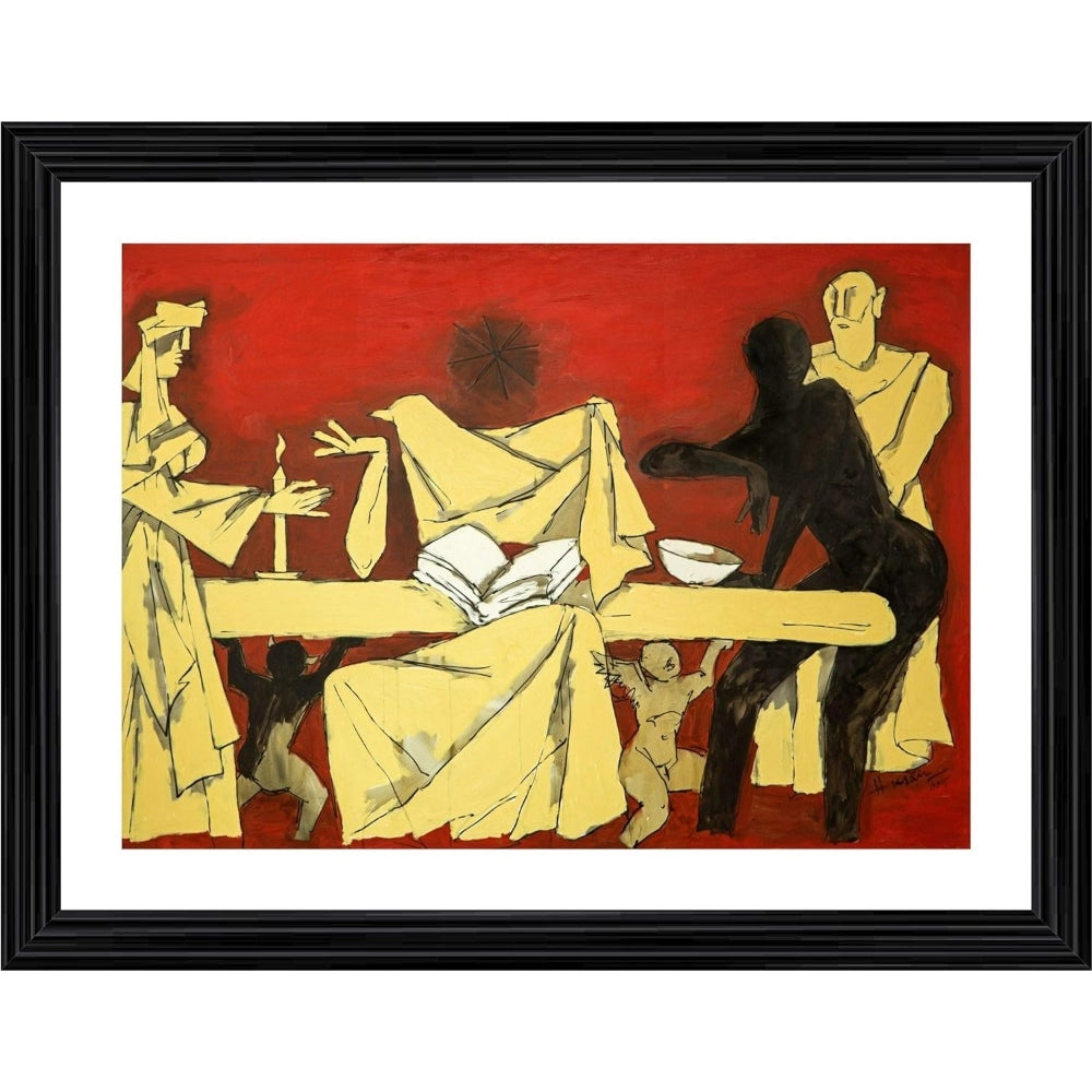 Generic The Last Supper Painting With Wood Photo Frame (Multicolor)