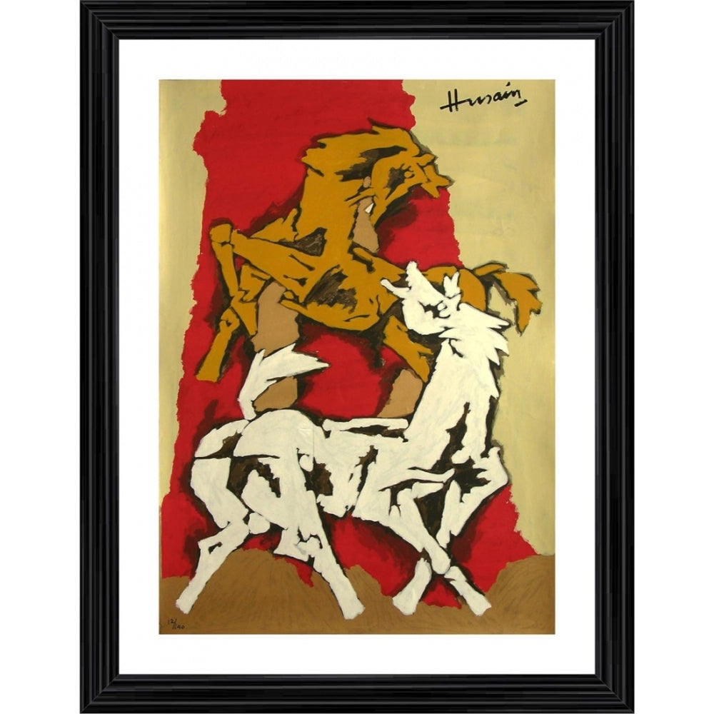 Generic Horses Love Painting With Wood Photo Frame (Multicolor)