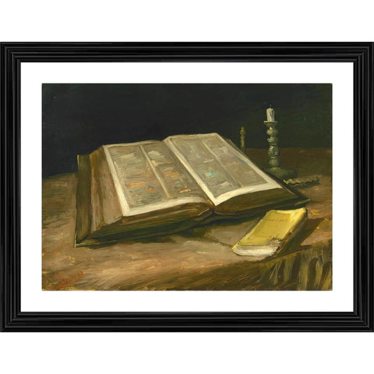 Generic Still Life with Bible 1885 Painting With Wood Photo Frame (Multicolor)