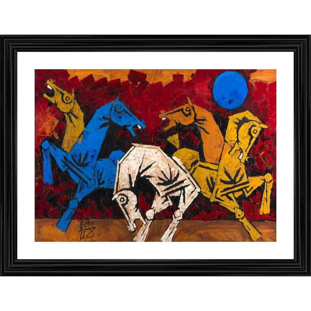 Generic Five Horses Painting With Wood Photo Frame (Multicolor)