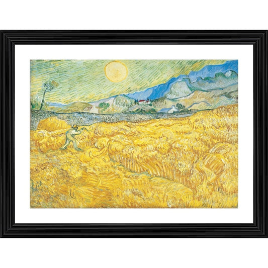 Generic Wheatfield with a Reaper 1889 Painting With Wood Photo Frame (Multicolor)