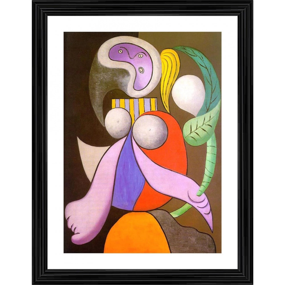 Generic Woman with a Flower 1932 Painting With Wood Photo Frame (Multicolor)