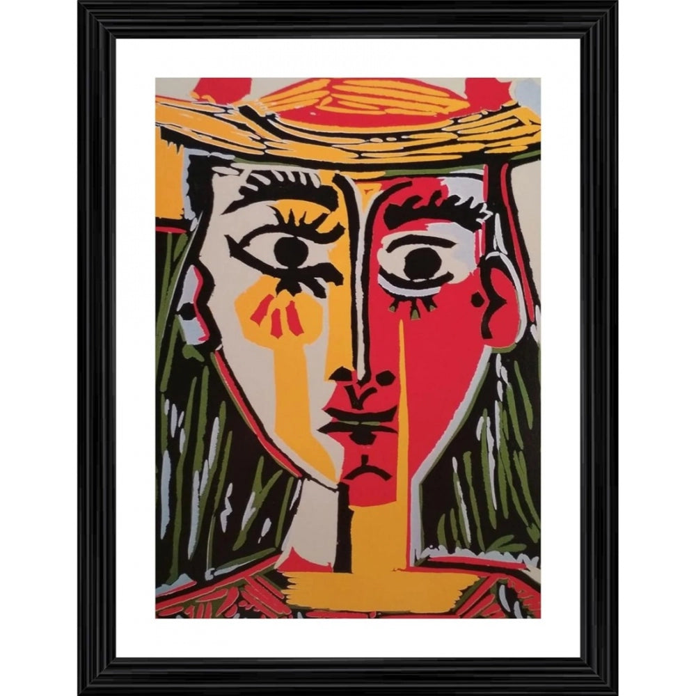 Generic Head of a Woman in a Hat 1962 Painting With Wood Photo Frame (Multicolor)