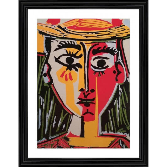 Generic Head of a Woman in a Hat 1962 Painting With Wood Photo Frame (Multicolor)