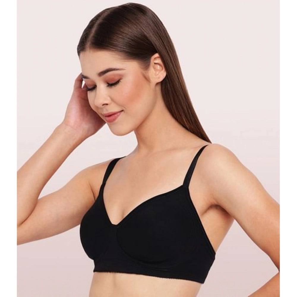 Enamor A042 Women's Cotton Everyday Non Padded And Wirefree Bra (Black)