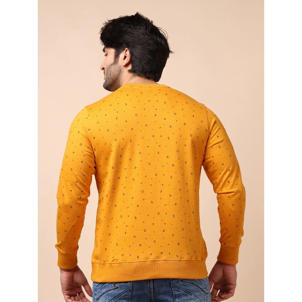 Generic Men's Casual Cotton Printed Round Neck Full Sleeve Sweat Shirt (Mustard)