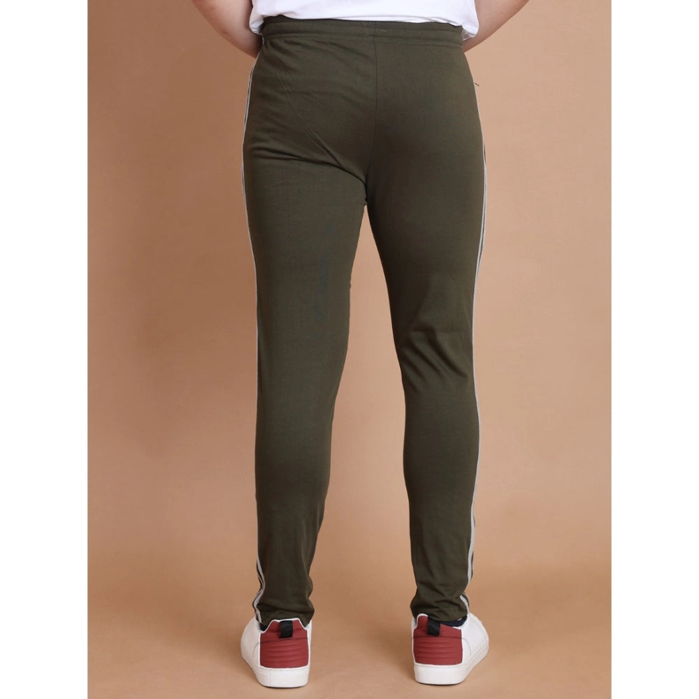 Generic Men's Casual Cotton Striped Full Length Track Pant (olive)
