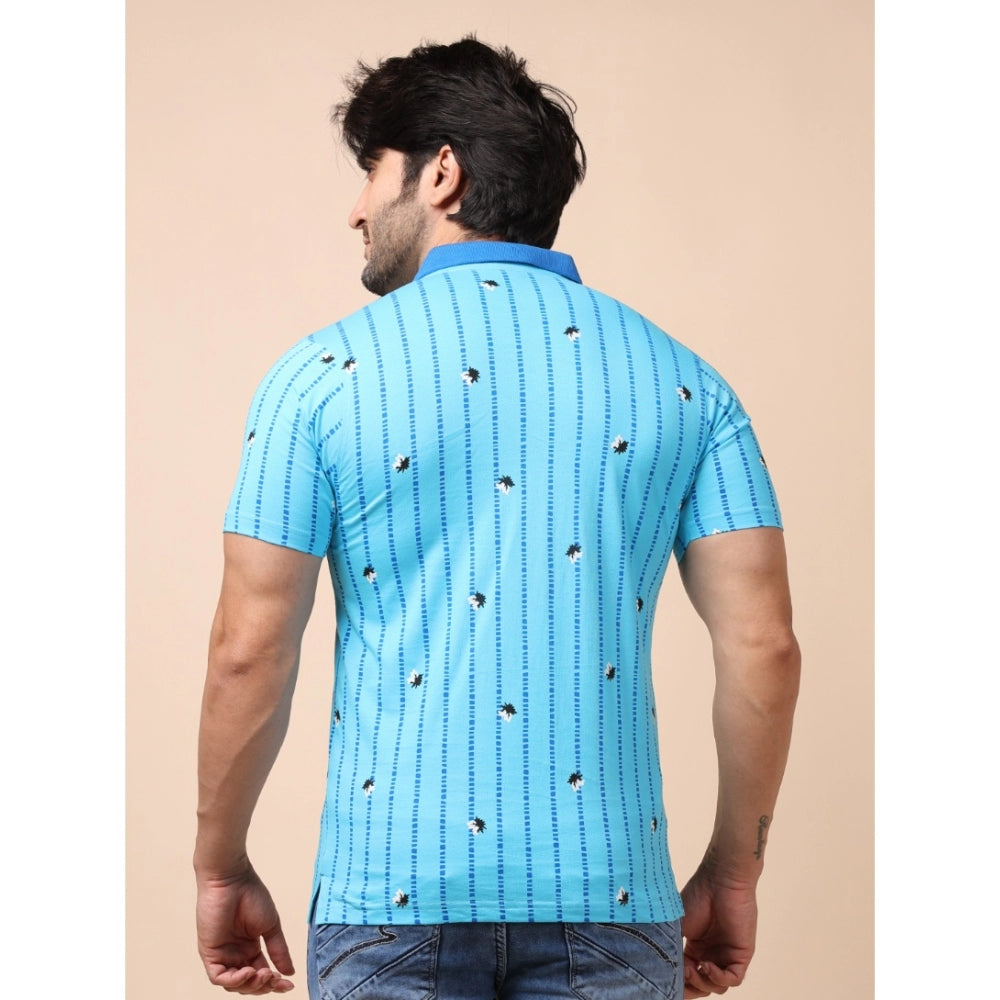 Generic Men's Casual Cotton Printed Polo Neck Half Sleeve T-Shirt (Skyblue)
