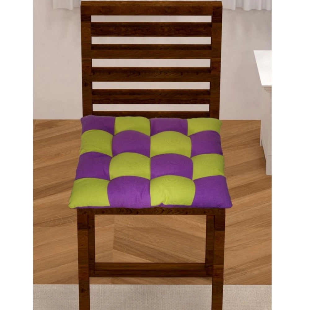 Generic Cotton Blended Solid Chair Cushions (Purple & Green, Size: 16x16 In)