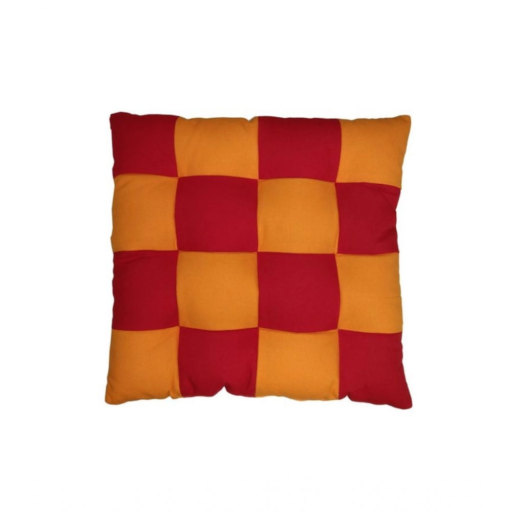 Generic Cotton Blended Solid Chair Cushions (Red & Yellow, Size: 16x16 In)