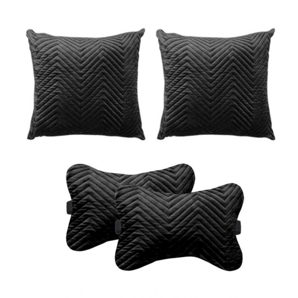Generic Pack Of_4 Polyester zig zag Car Pillow Sets (Black, Size: 12x12 In)