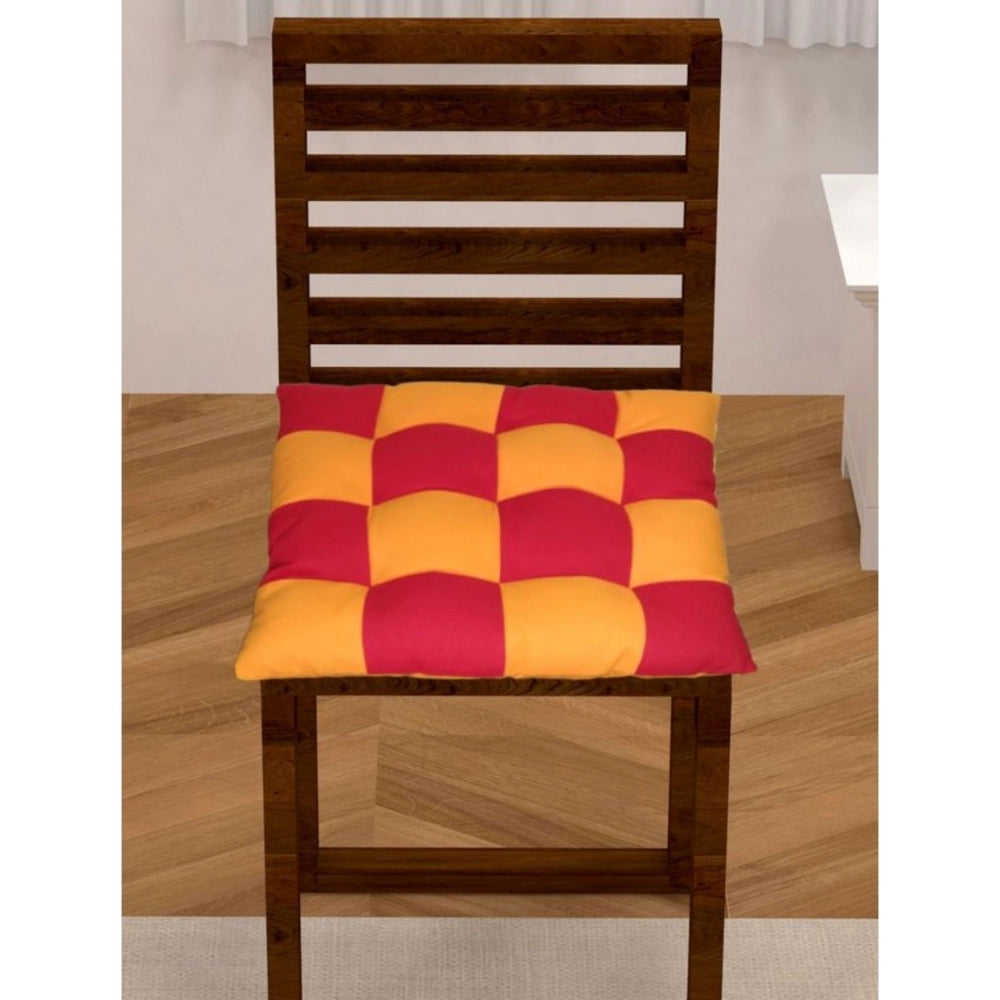 Generic Cotton Blended Solid Chair Cushions (Red & Yellow, Size: 16x16 In)