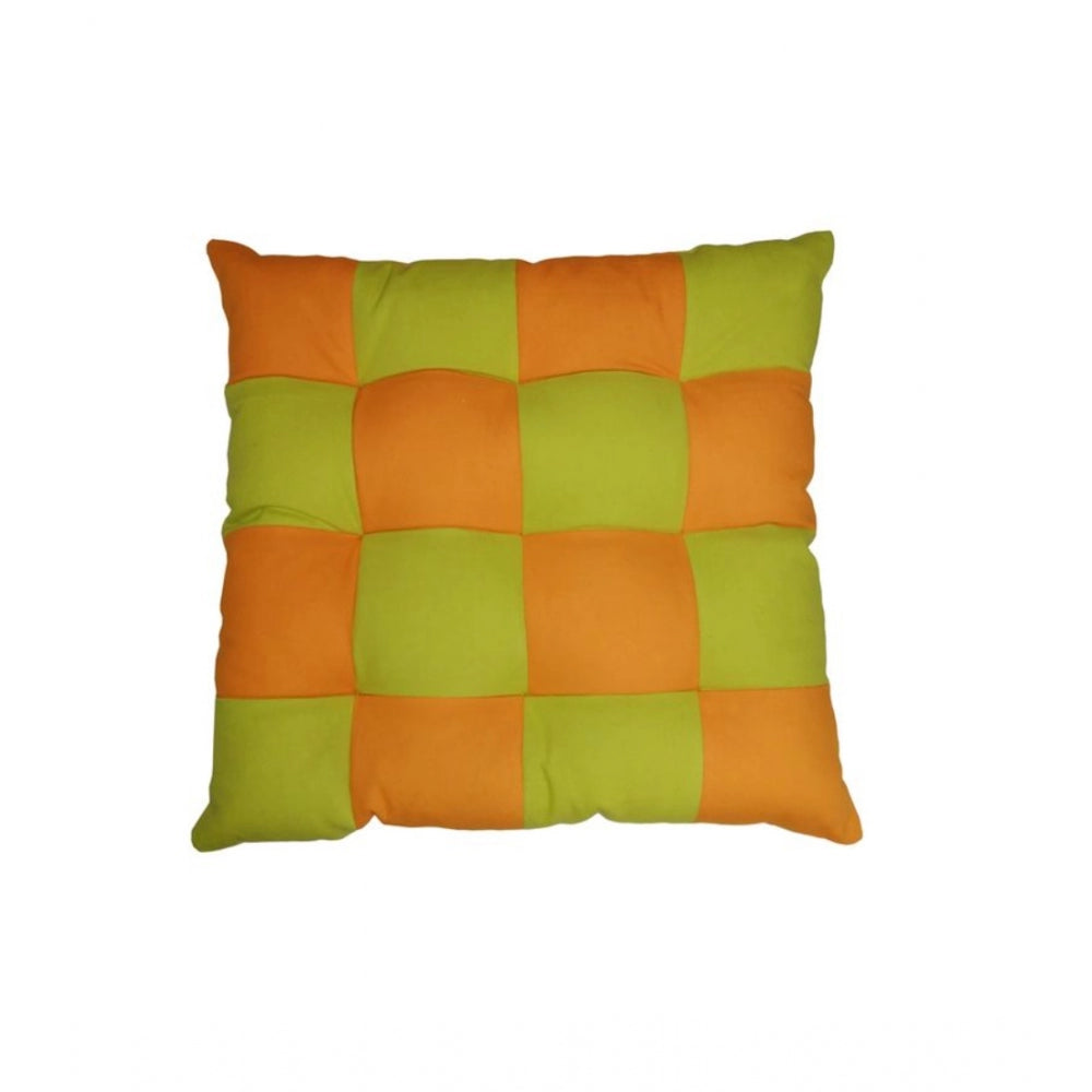 Generic Cotton Blended Solid Chair Cushions (Green & Mustard, Size: 16x16 In)