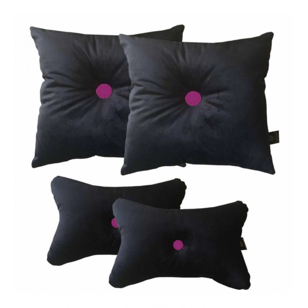Generic Pack Of_4 Polyester Solid Car Pillow Sets (Black & Pink, Size: 12x12 In)
