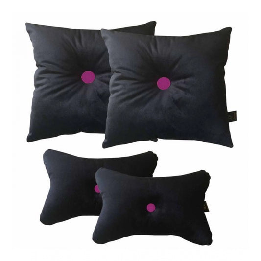 Generic Pack Of_4 Polyester Solid Car Pillow Sets (Black & Pink, Size: 12x12 In)