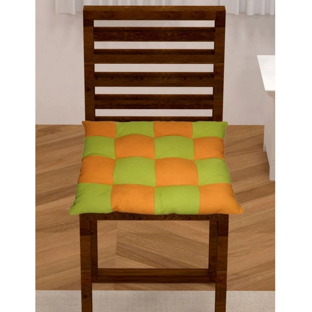 Generic Cotton Blended Solid Chair Cushions (Green & Mustard, Size: 16x16 In)