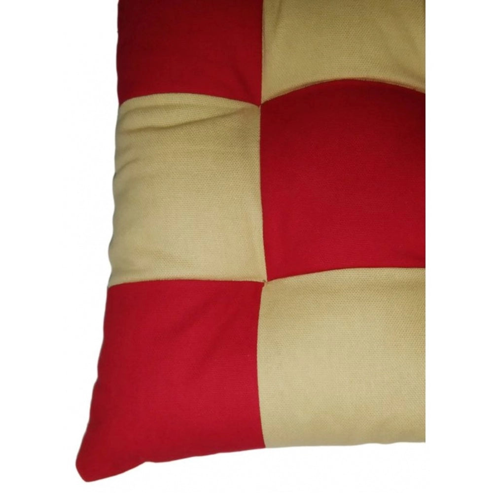 Generic Cotton Blended Solid Chair Cushions (Red & Beige, Size: 16x16 In)