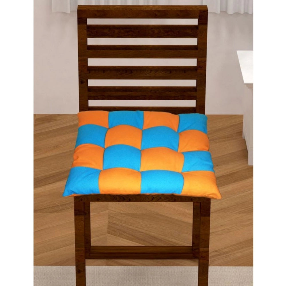 Generic Cotton Blended Solid Chair Cushions (Beige & Orange, Size: 16x16 In)