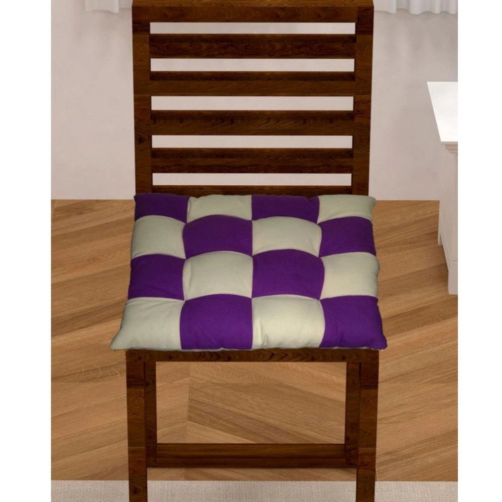 Generic Cotton Blended Solid Chair Cushions (Purple & Beige, Size: 16x16 In)