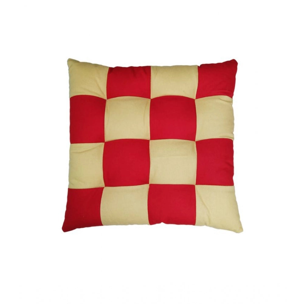 Generic Cotton Blended Solid Chair Cushions (Red & Beige, Size: 16x16 In)