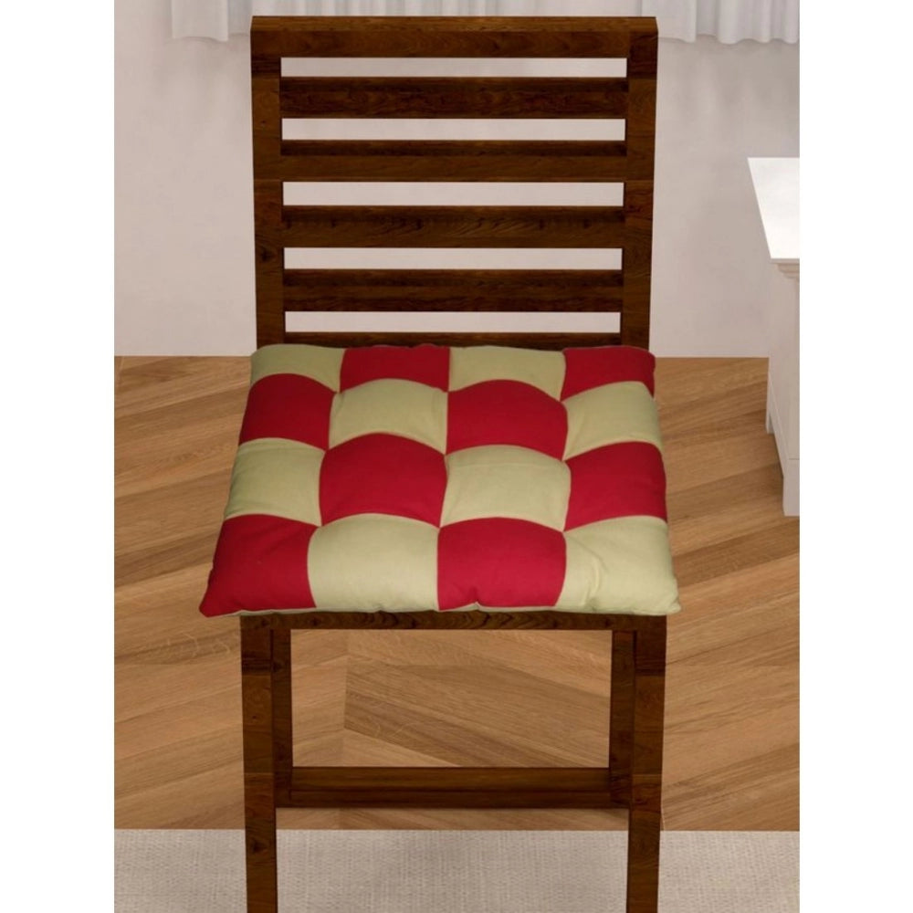 Generic Cotton Blended Solid Chair Cushions (Red & Beige, Size: 16x16 In)