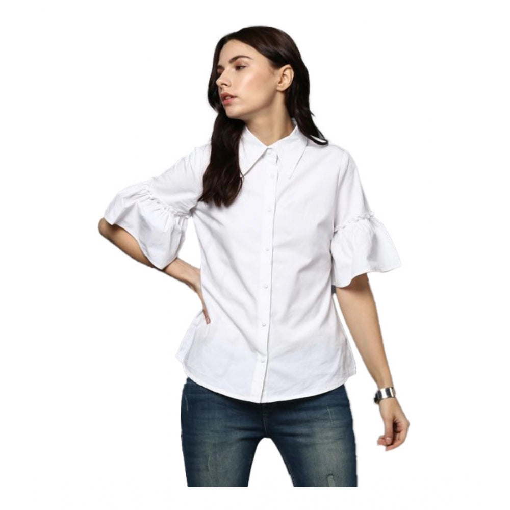 Generic Women's Cotton Solid Bell Sleeve Top (White)