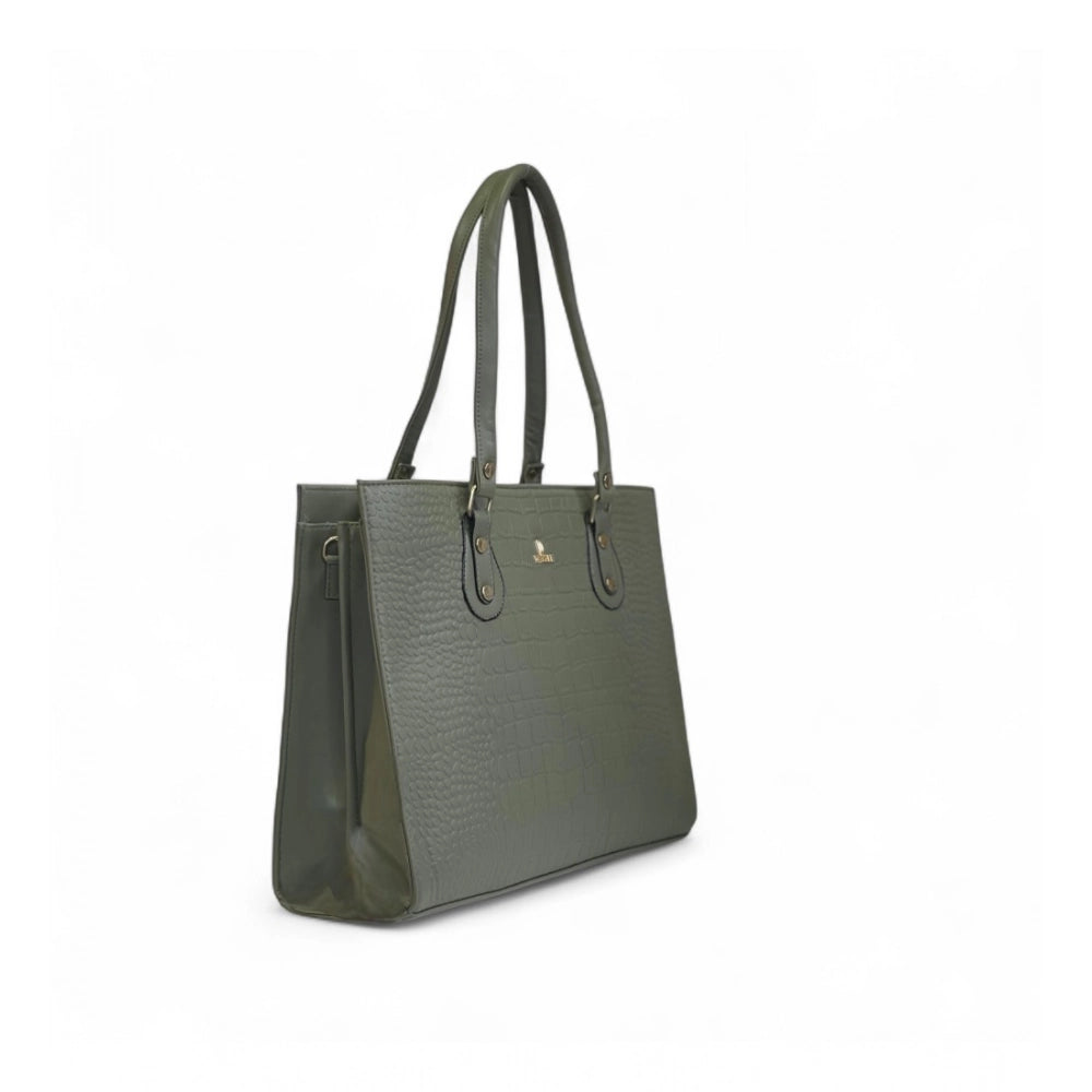 Generic Women's Polyurethane Croco Shoulder Tote Bag (Green)