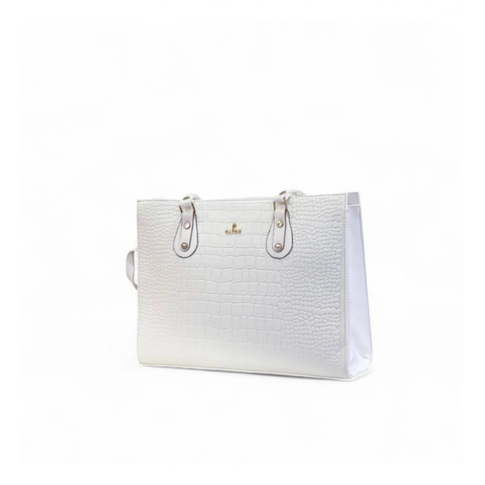 Generic Women's Polyurethane Croco Shoulder Tote Bag (White)