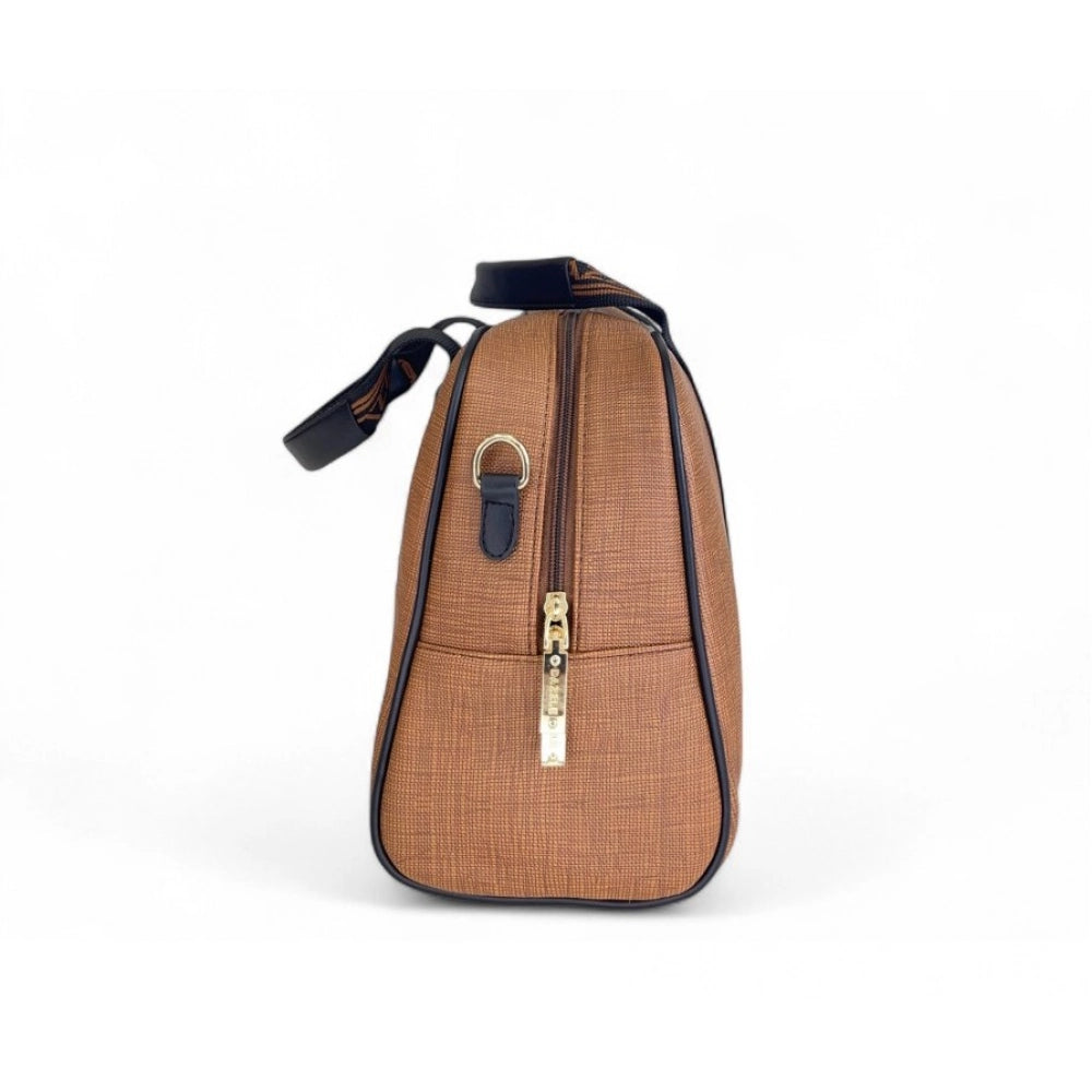 Generic Women's Polyurethane Textured Duffle Bag with Adjustable & Removable Strap (Brown)