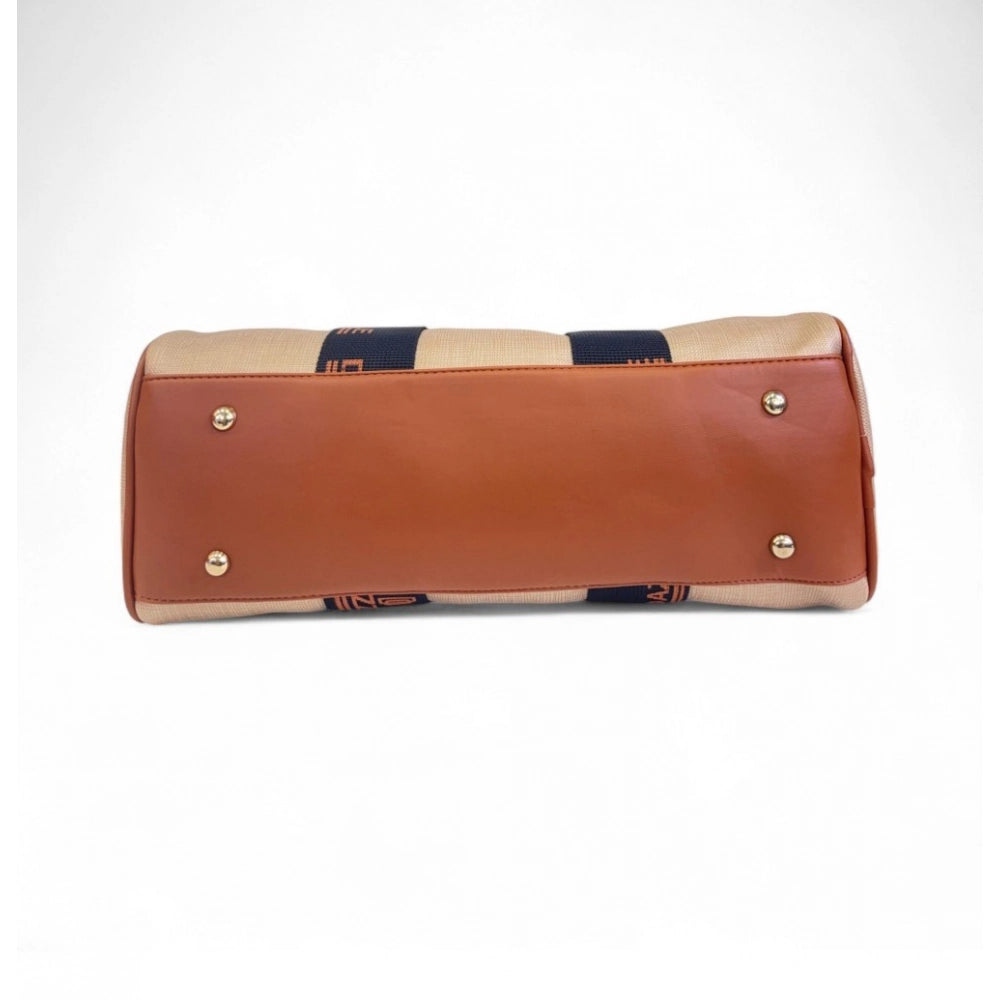 Generic Women's Polyurethane Textured Duffle Bag with Adjustable & Removable Strap (Beige-Brown)