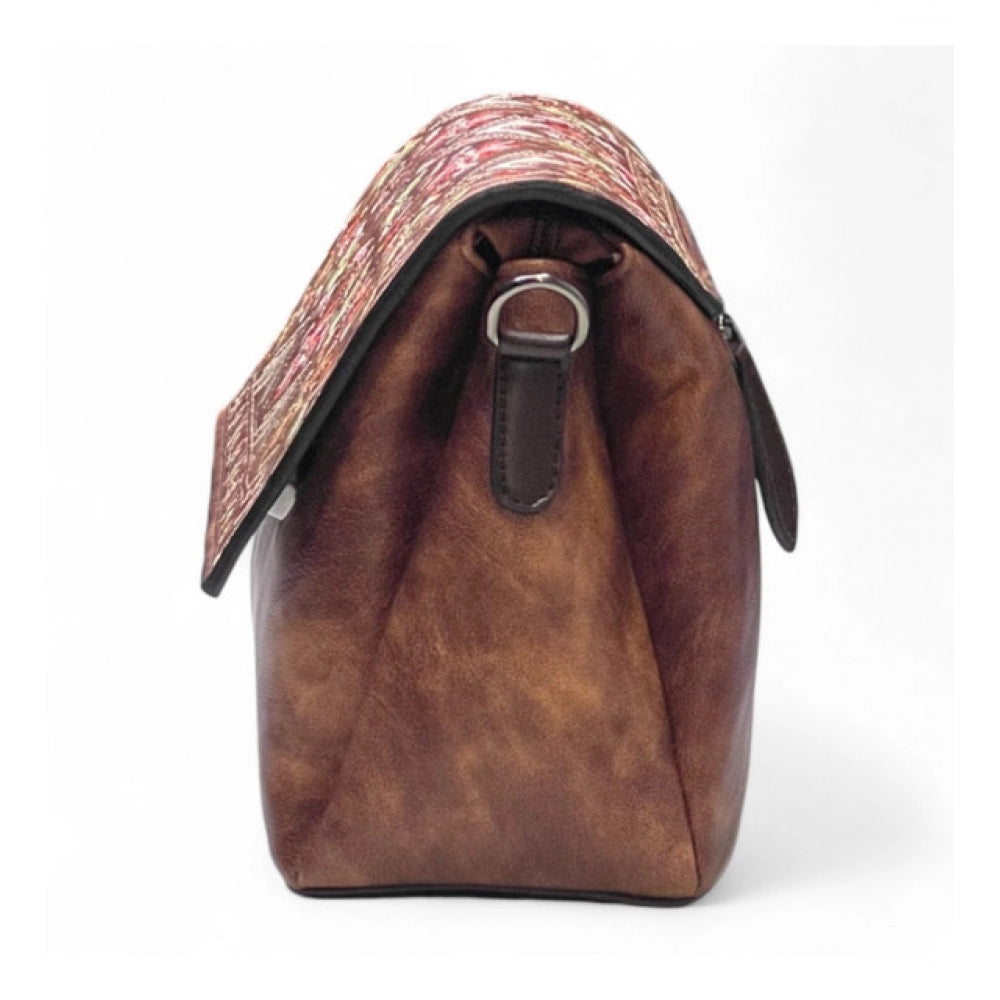 Generic Women's Polyurethane Floral Embroidered Crossbody Sling Bag with Adjustable & Removable Strap (Dark Brown)