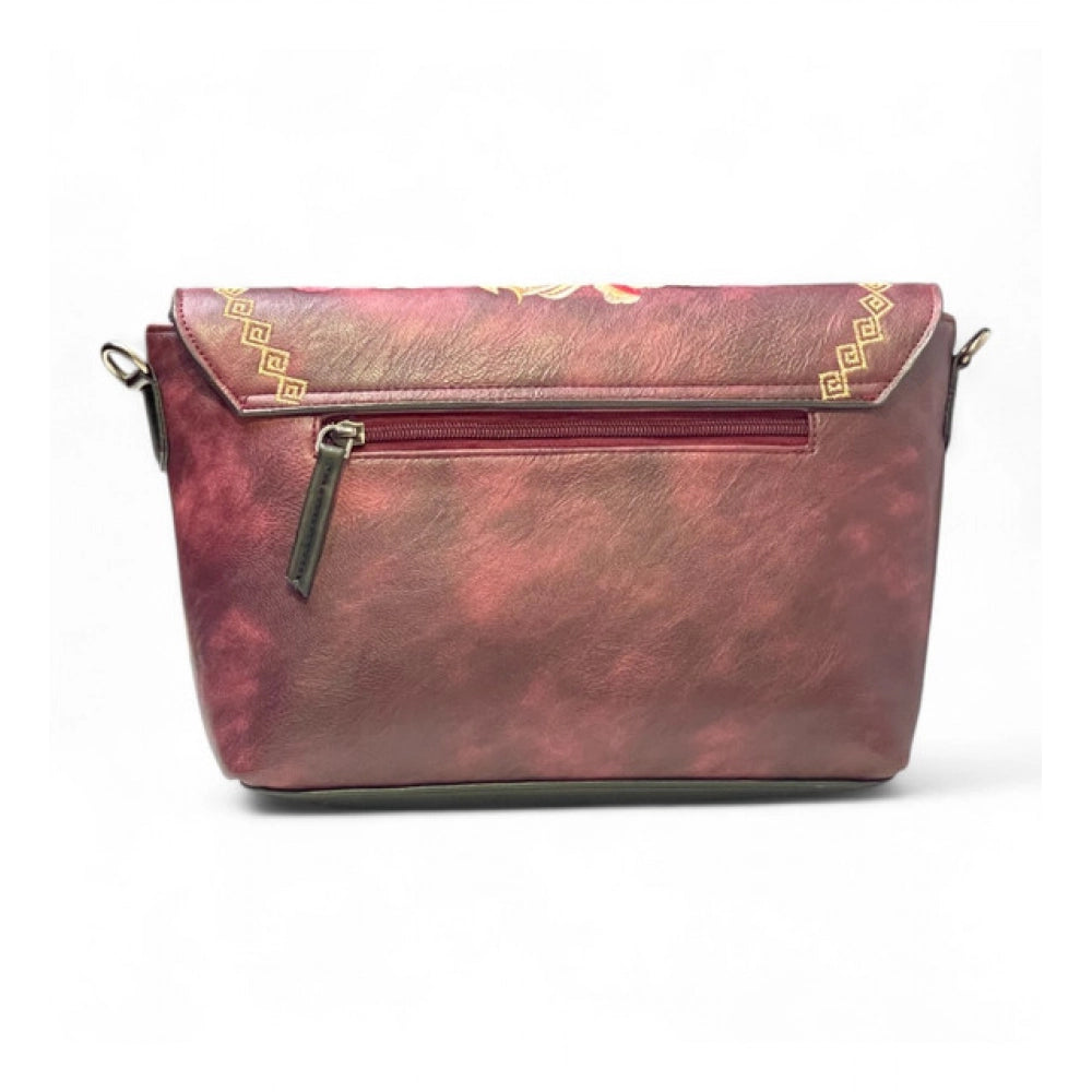 Generic Women's Polyurethane Floral Embroidered Crossbody Sling Bag with Adjustable & Removable Strap (Red)