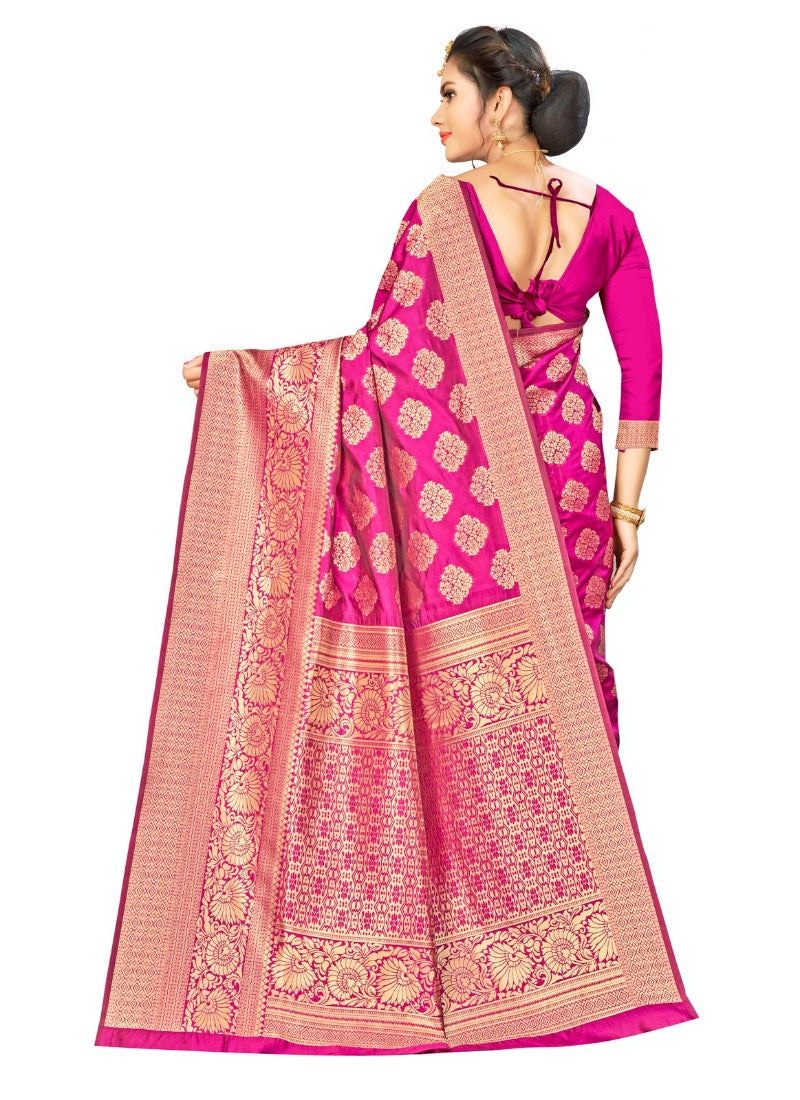 Generic Women's Banarasi Silk Saree (Pink,5-6 Mtrs)