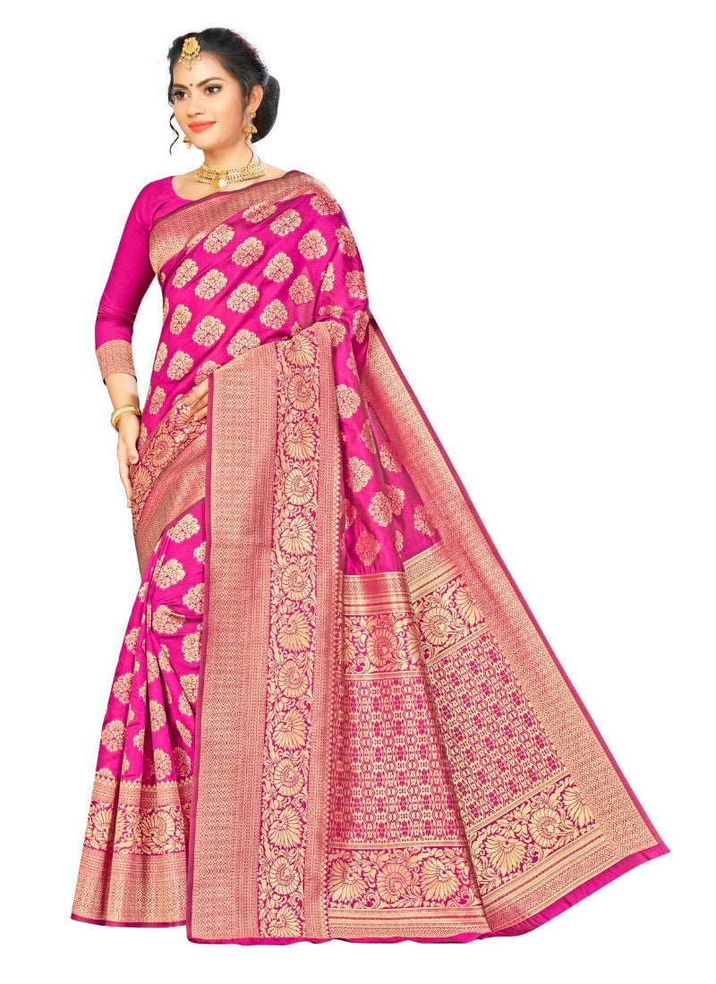 Generic Women's Banarasi Silk Saree (Pink,5-6 Mtrs)