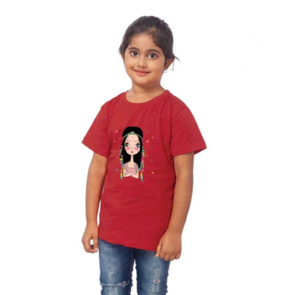 Generic Girls Cotton Tribal  Half Sleeve TShirt (Maroon)