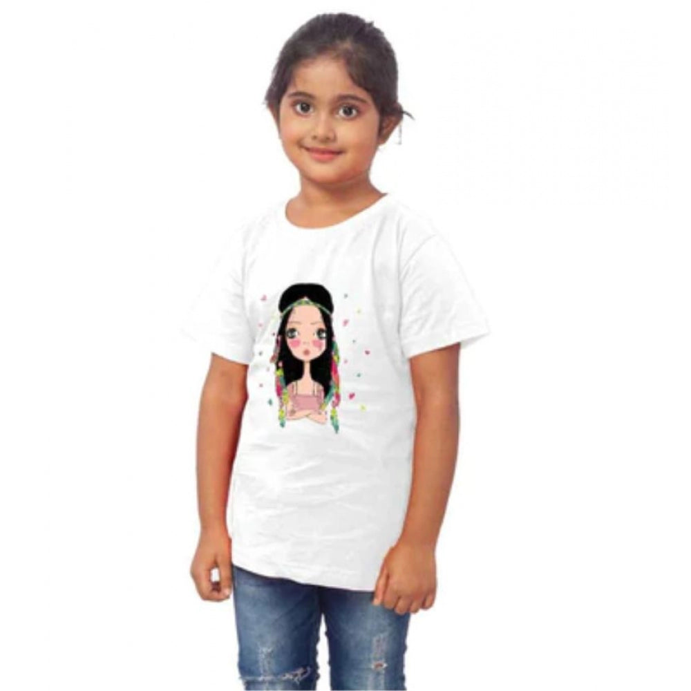 Generic Girls Cotton Tribal  Half Sleeve TShirt (White)