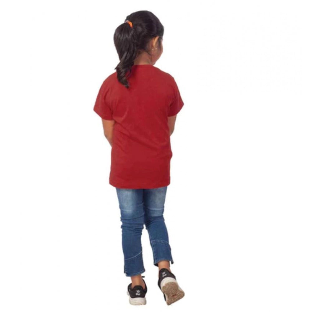 Generic Girls Cotton Tribal  Half Sleeve TShirt (Maroon)