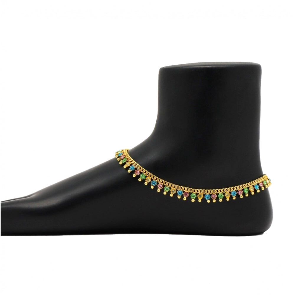 Generic Women's Multi Color Rhinestone Anklets (Free Size: Upto 10&quot;)