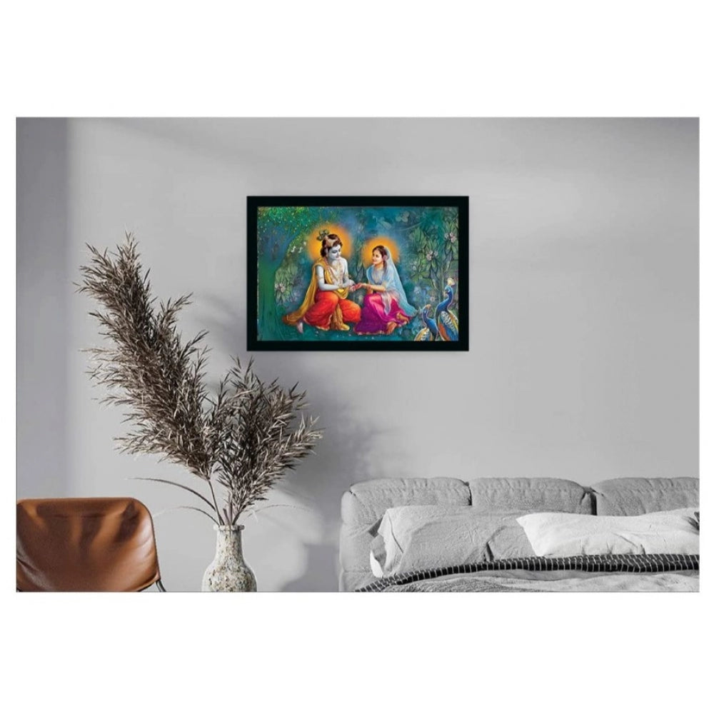 Generic Radha Krishna Painting Vinyl Sparkle Coated with Synthetic Photo Frame (Multicolor)