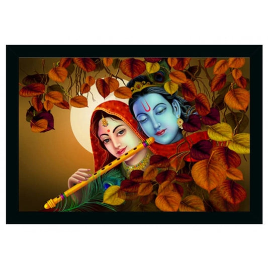 Generic Radha Krishna Painting Vinyl Sparkle Coated with Synthetic Photo Frame (Multicolor)