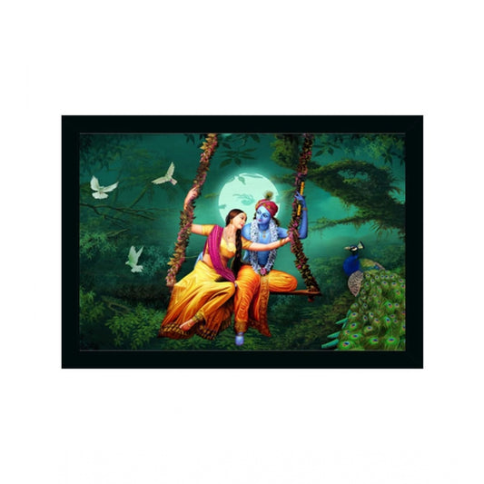 Generic Radha Krishna Painting Vinyl Sparkle Coated with Synthetic Photo Frame (Multicolor)