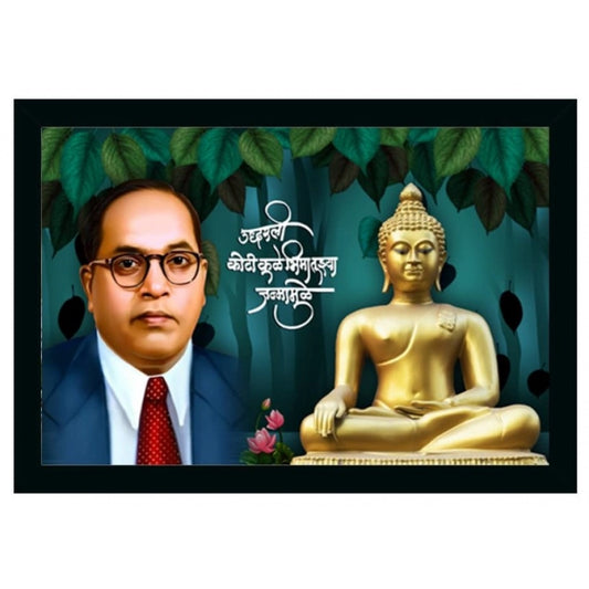 Generic Ambedkar Buddha Painting Vinyl Sparkle Coated with Synthetic Photo Frame (Multicolor)